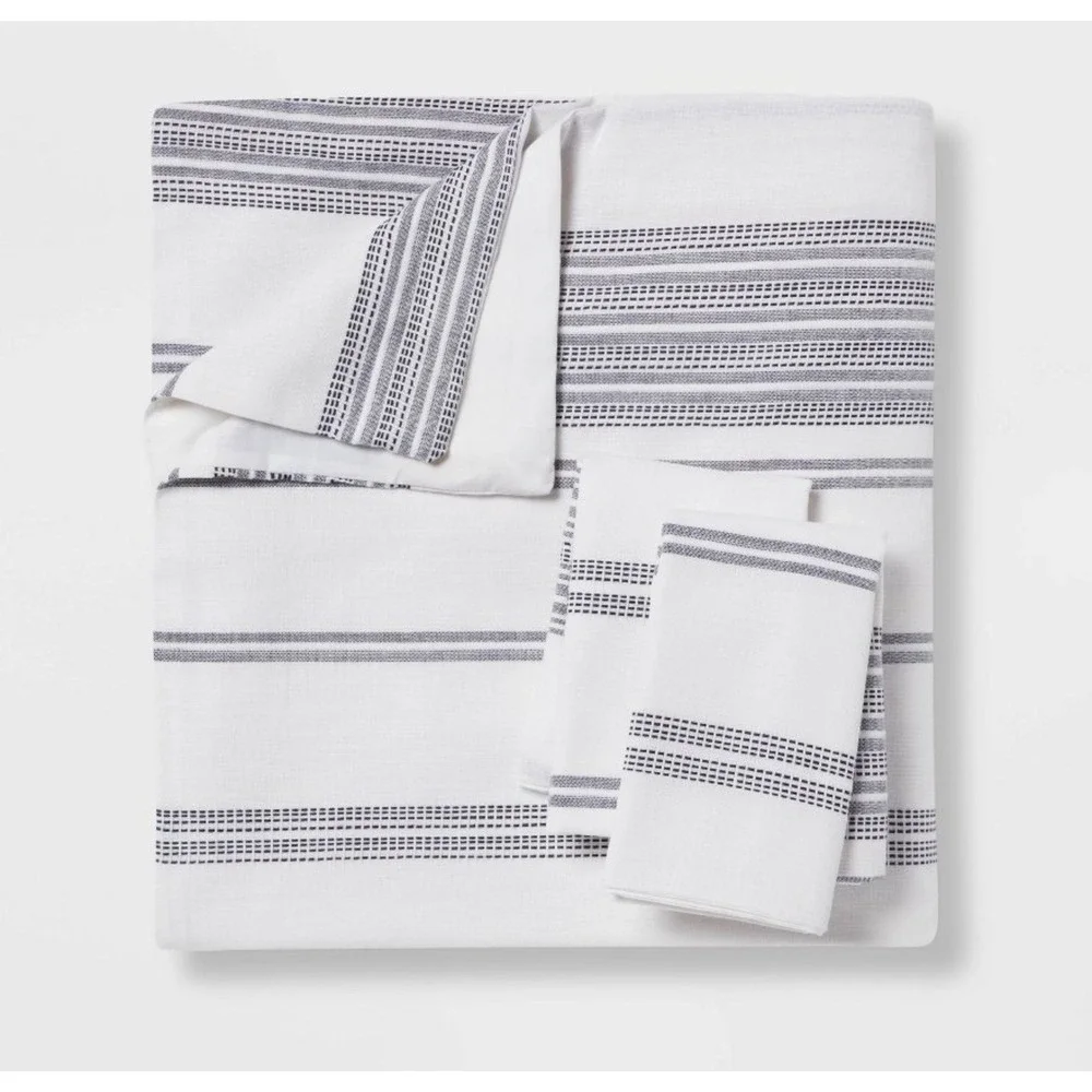 Threshold Duvet Cover Set King White Blue Cotton Woven Stripe 3pc NWT